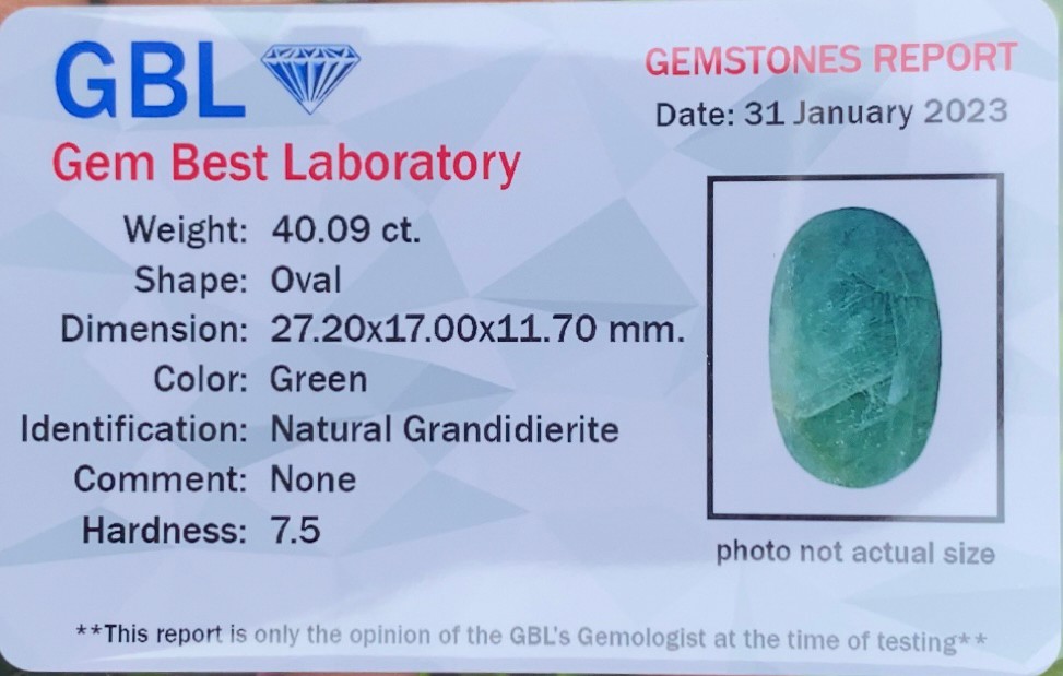 พลอย แกรนดิเดียร์ไรท์ Grandidierite 40.29 กะรัต (Cts.) พร้อมใบเซอร์ พลอยแท้ อัญมณีมงคลประจําวันเกิด เครื่องประดับพลอย