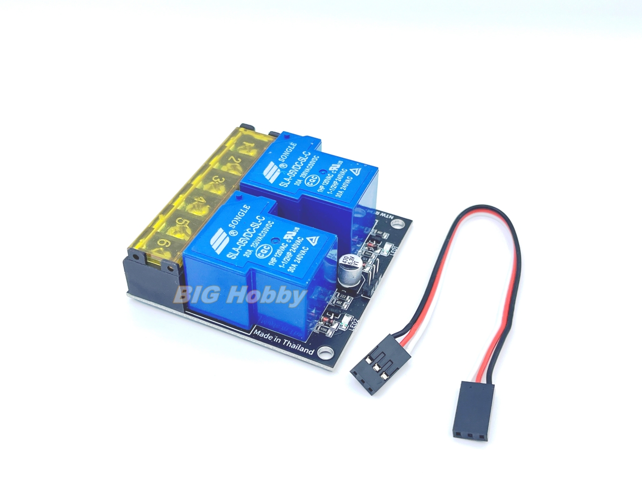 RC Relay Switch สั่งงานตัดต่อรีเลย์ 30A 2ช่อง ด้วยรีโมท RC ต่อกับรีซีฟได้ทุกยี่ห้อ ใช้ไฟเลี้ยง 5V จากรีซีฟได้เลย คุม รถตัดหญ้า รถไฟฟ้า