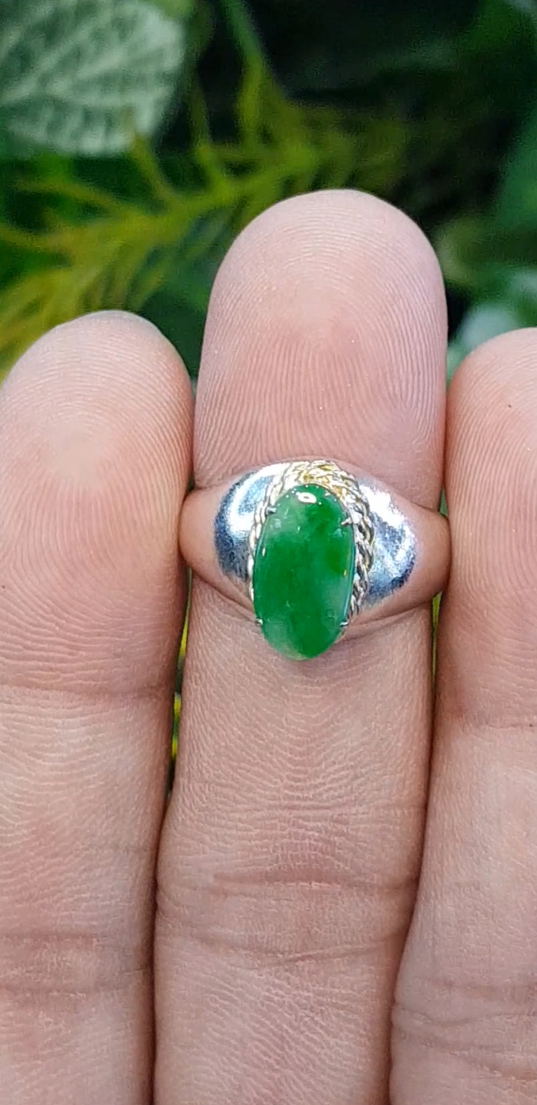 หยก พม่า แท้ Jade แหวนหยก 翡翠戒指 (Jadeite ring) 0.74 กะรัต (Cts.) (Size) 29 ดิบ ไม่ผ่านการปรับปรุง (Type A) พม่า (Myanmar)