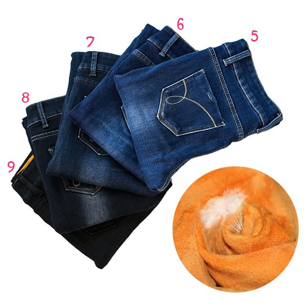 กางเกงยีนส์กันหนาวเอวปกติ ทรงสลิม ซับกำมะหยี่ใส่ติดลบได้ (11656X)