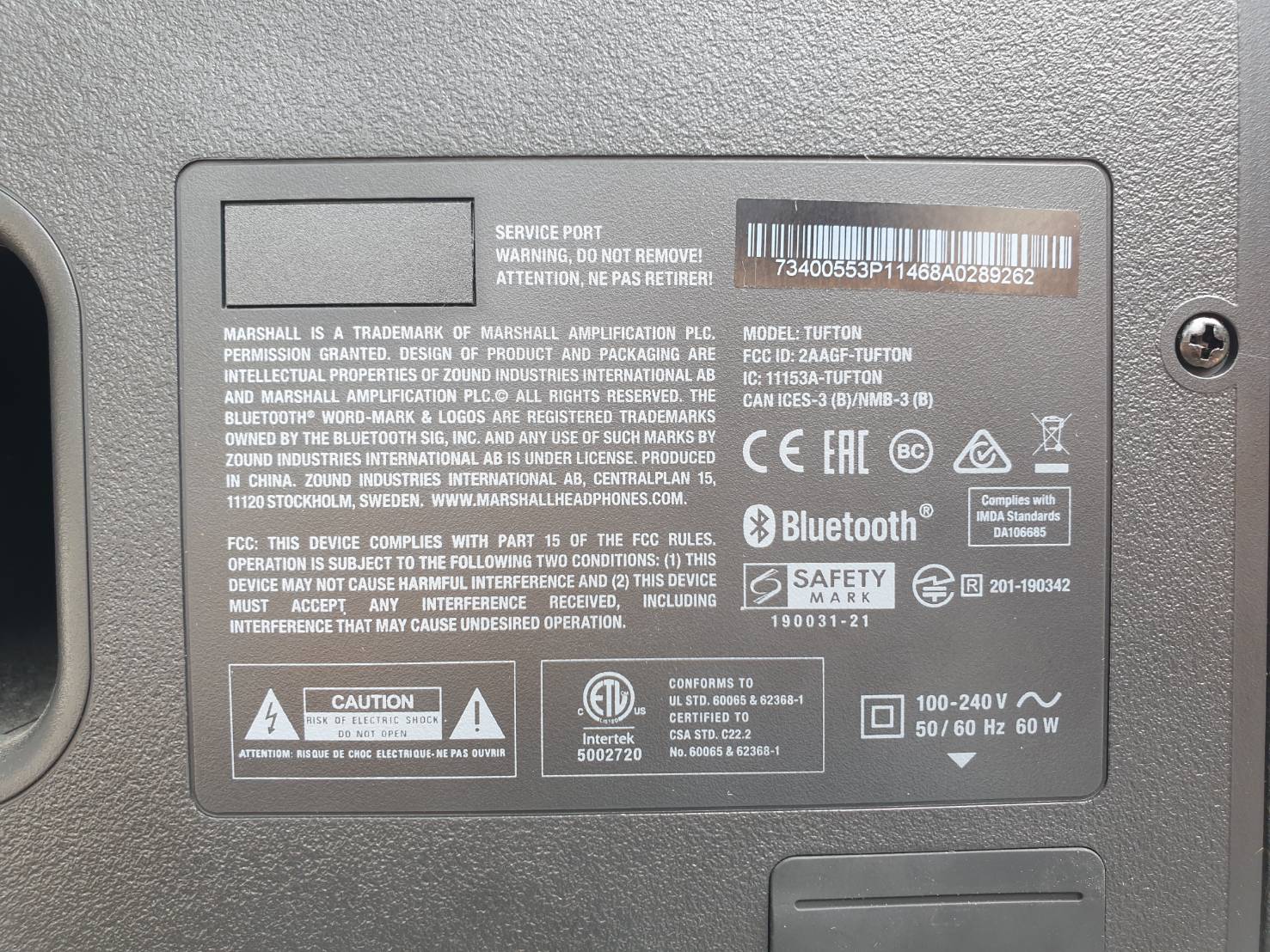 ลำโพง Marshall Tufton Bluetooth Speaker