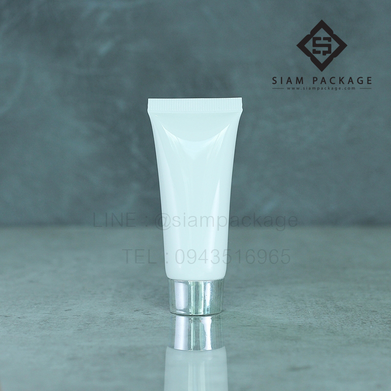 หลอดโฟม 10g. ฝาเกลียว หลอดโฟมสีขาวฝาเงินเงา