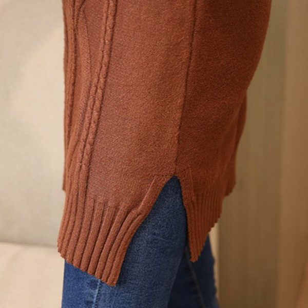 เดรสคอเต่ากันหนาว ไหมพรมวูลหนานุ่มถักลาย (12067B)