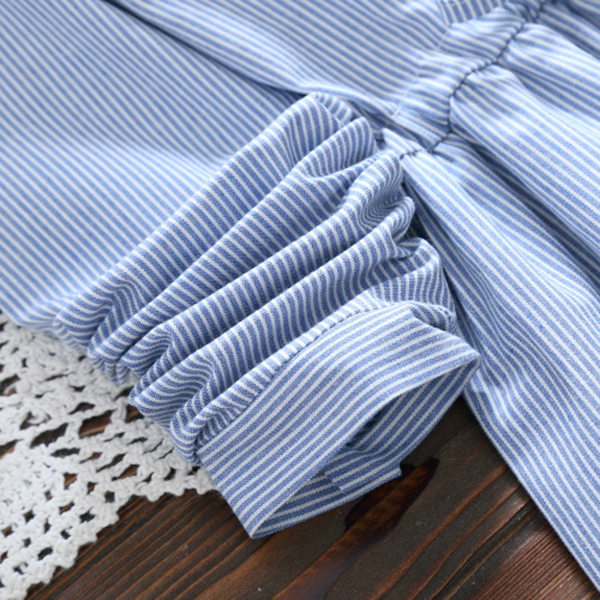 เดรสเชิ้ตแขนยาว เอวผูกจั๊ม แต่งปักลายแมว (12294LM)