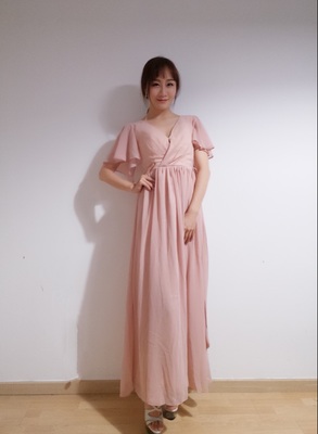 Pre-order ชุดเพื่อนเจ้าสาว สีชมพู Nude ผ้าชีฟอง เชือกผูกหลัง มีหลายแบบ