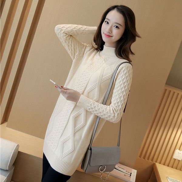 เสื้อไหมพรมคอเต่าตัวยาว แขนยาว ถักลายนูน (11994B)