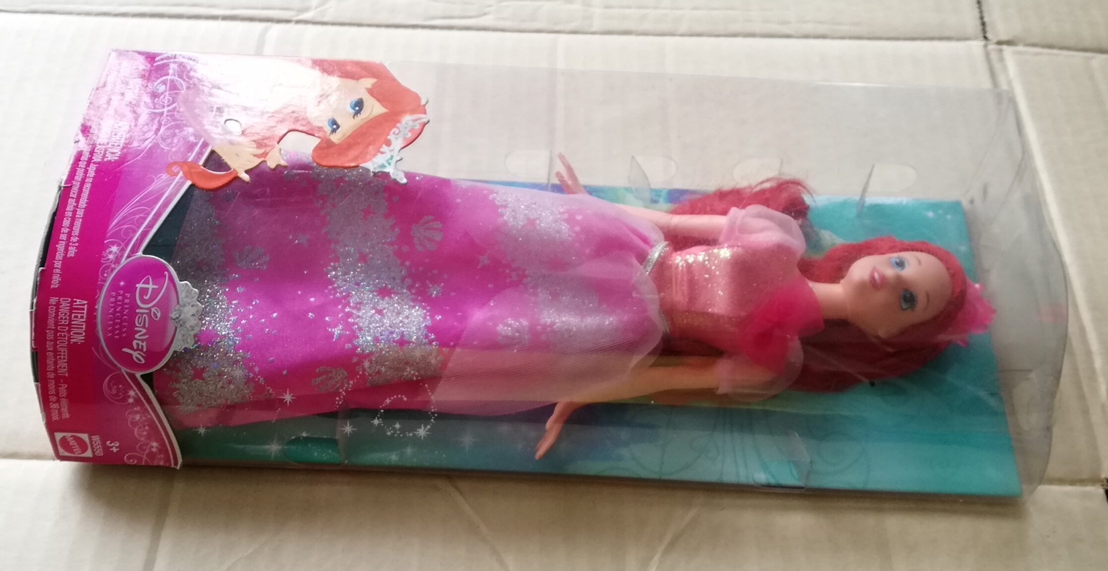 งานเก่า ของสะสมในแพ็ค Disney Princess, Princess Ariel, เจ้าหญิงดิสนีย์ เจ้าหญิงแอเรี่ยล จากการ์ตูนอนิเมชั่น เดอะ ลิตเติ้ลเมอเมด The Little Mermaid, มีขา นุ่งกระโปรงยาวสีชมพู, ลิขสิทธิ์แมทเทล Mattel