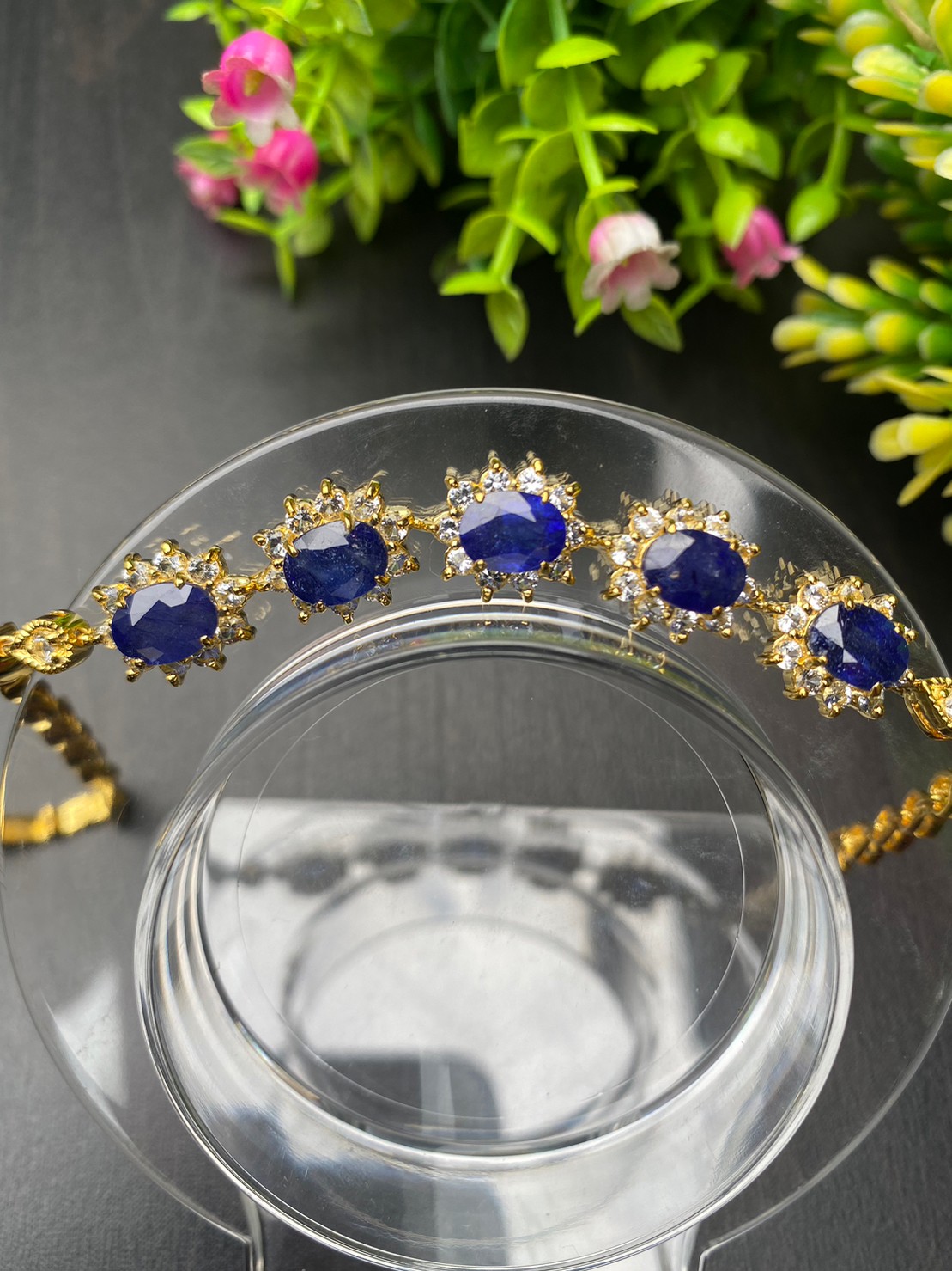 สร้อยข้อมือ พลอยแท้ ไพลิน Blue Sapphire Bracelet 14 กะรัต 5 เม็ด พลอยแท้ อัญมณีมงคลประจําวันเกิด เครื่องประดับพลอย