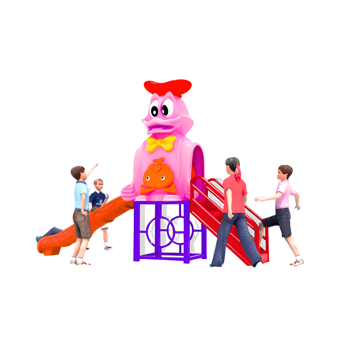 เครื่องเล่นสนามกลางเเจ้ง โครงสร้างเสาสี่เหลี่ยม ชุดมิสเตอร์ดั๊กแอนด์สไลด์