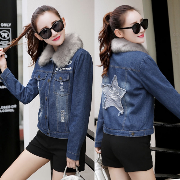 เสื้อแจ็คเก็ตกันหนาวบุผ้าขนแกะใส่ติดลบ คอปกแต่งเฟอร์ถอดได้ (12042X)