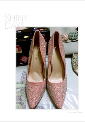 รองเท้าออกงาน รองเท้าส้นสูง ฝังเพชร สวยหรู