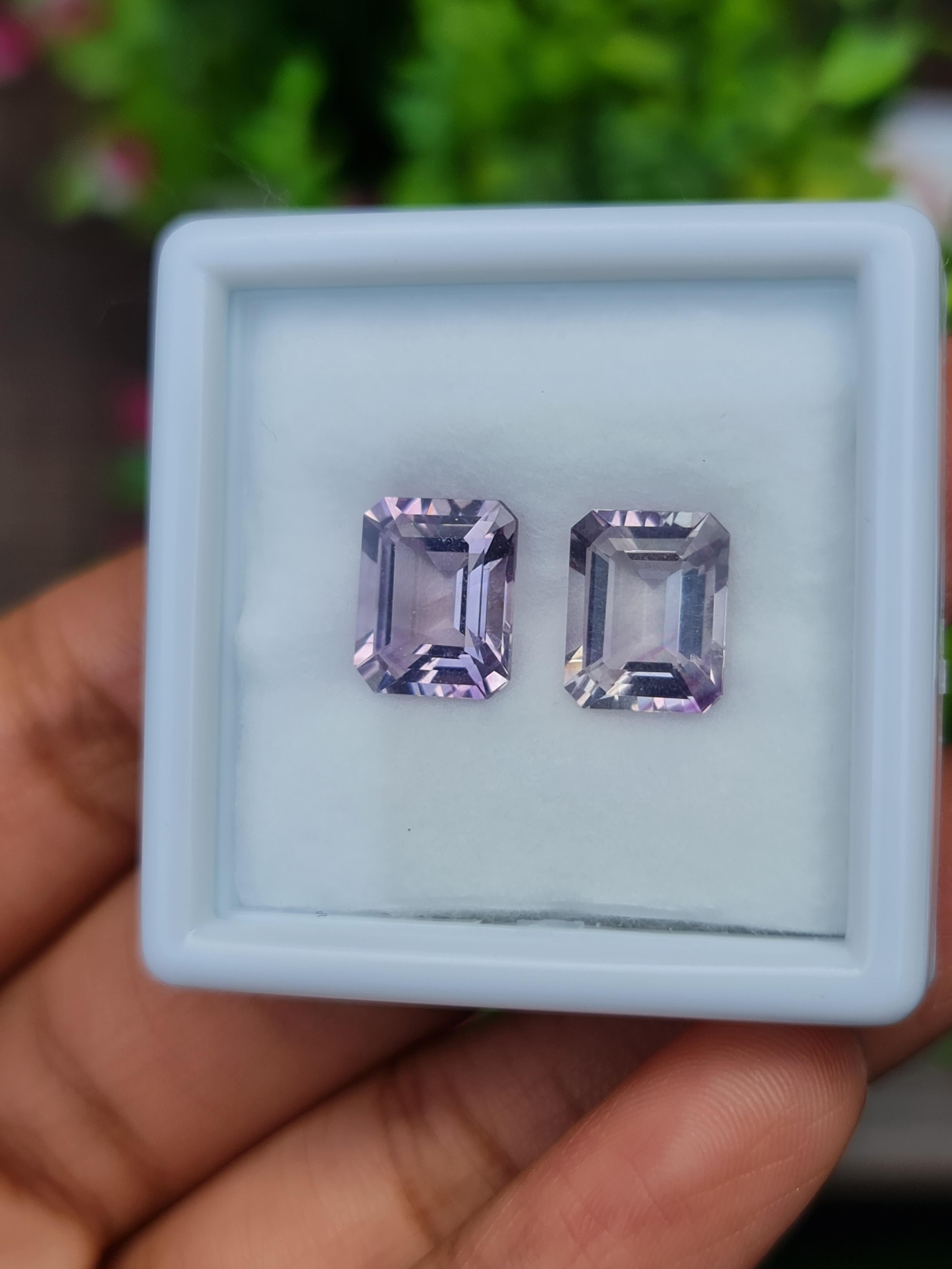 พลอย อเมทิส Amethyst 2 เม็ด 6.25 กะรัต (Cts.) พลอยแท้ อัญมณีมงคลประจําวันเกิด เครื่องประดับพลอย