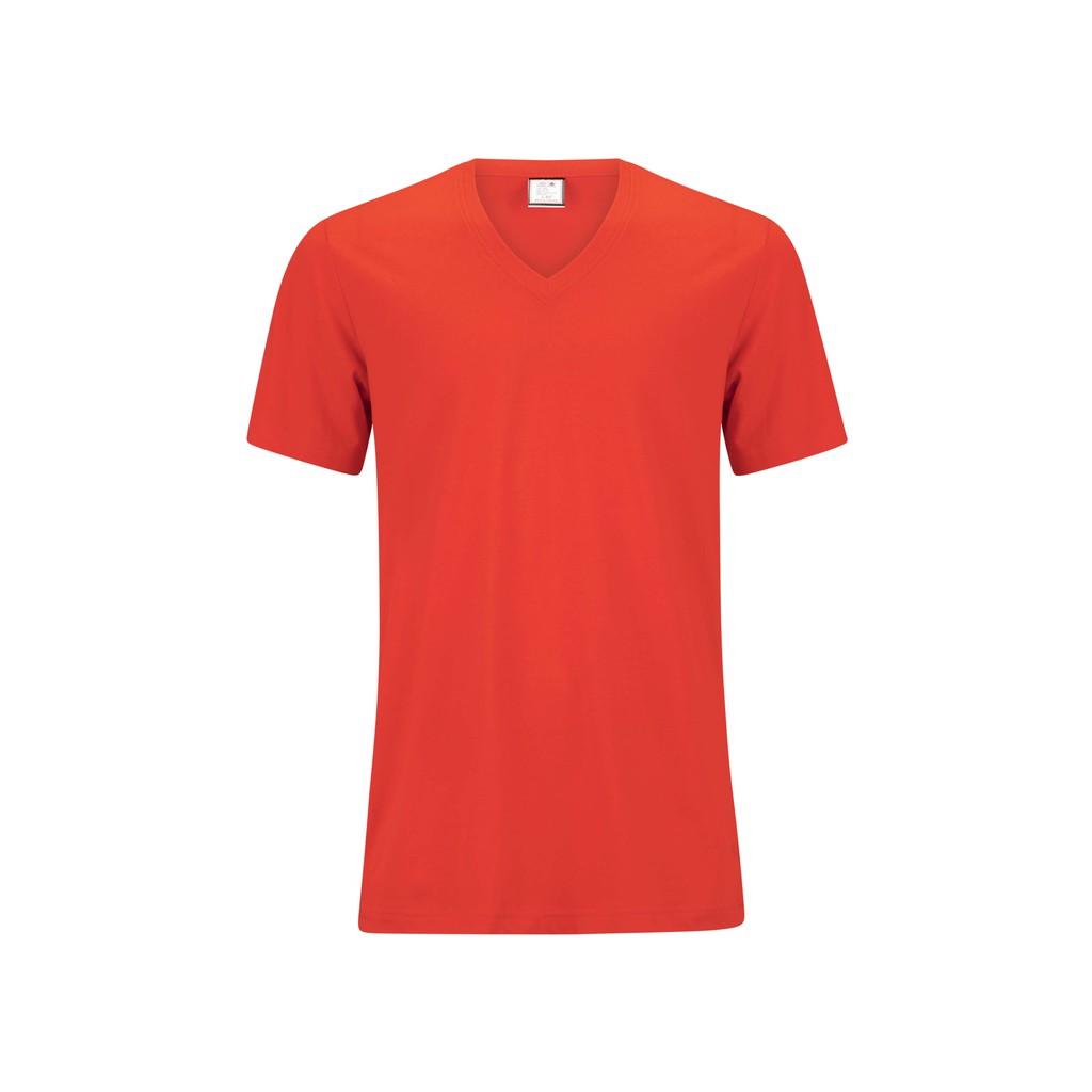 เสื้อยืด OV102 คอวี ผ้าCotton100% 32 เนื้อนุ่ม ใส่สบาย สีแดงอมส้ม