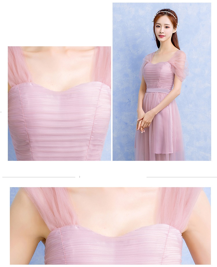 พร้อมส่ง ชุดราตรียาว เพื่อนเจ้าสาว สีชมพู กระโปรงตาข่าย ใส่แบบแขนกุด หรือ ปิดไหล่ก็ได้ ซิปข้างลำตัว สม๊อกด้านหลัง **เหลือเฉพาะไซส์เล็ก**