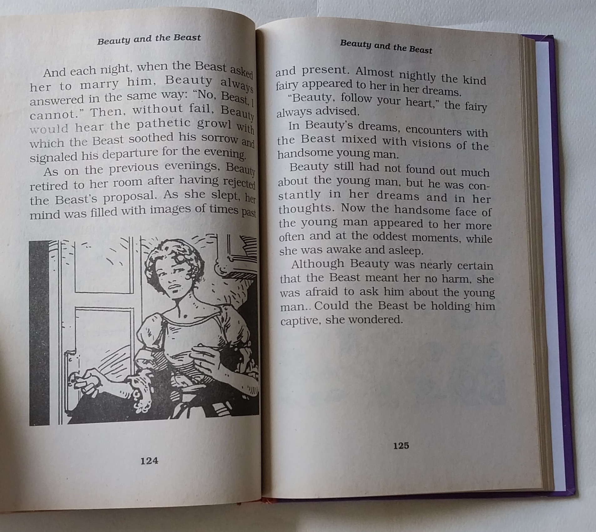 หนังสือนิทานภาษาอังกฤษ สภาพเก่าเก็บ บิวตี้แอนด์บีสต์ ปกแข็ง เนื้อหาขาวดำ พร้อมภาพประกอบทั้งเล่ม Treasury of Illustrated Classics ,Beauty and the Beast ,Madame le Prince de Beaumont,Modern Publishing