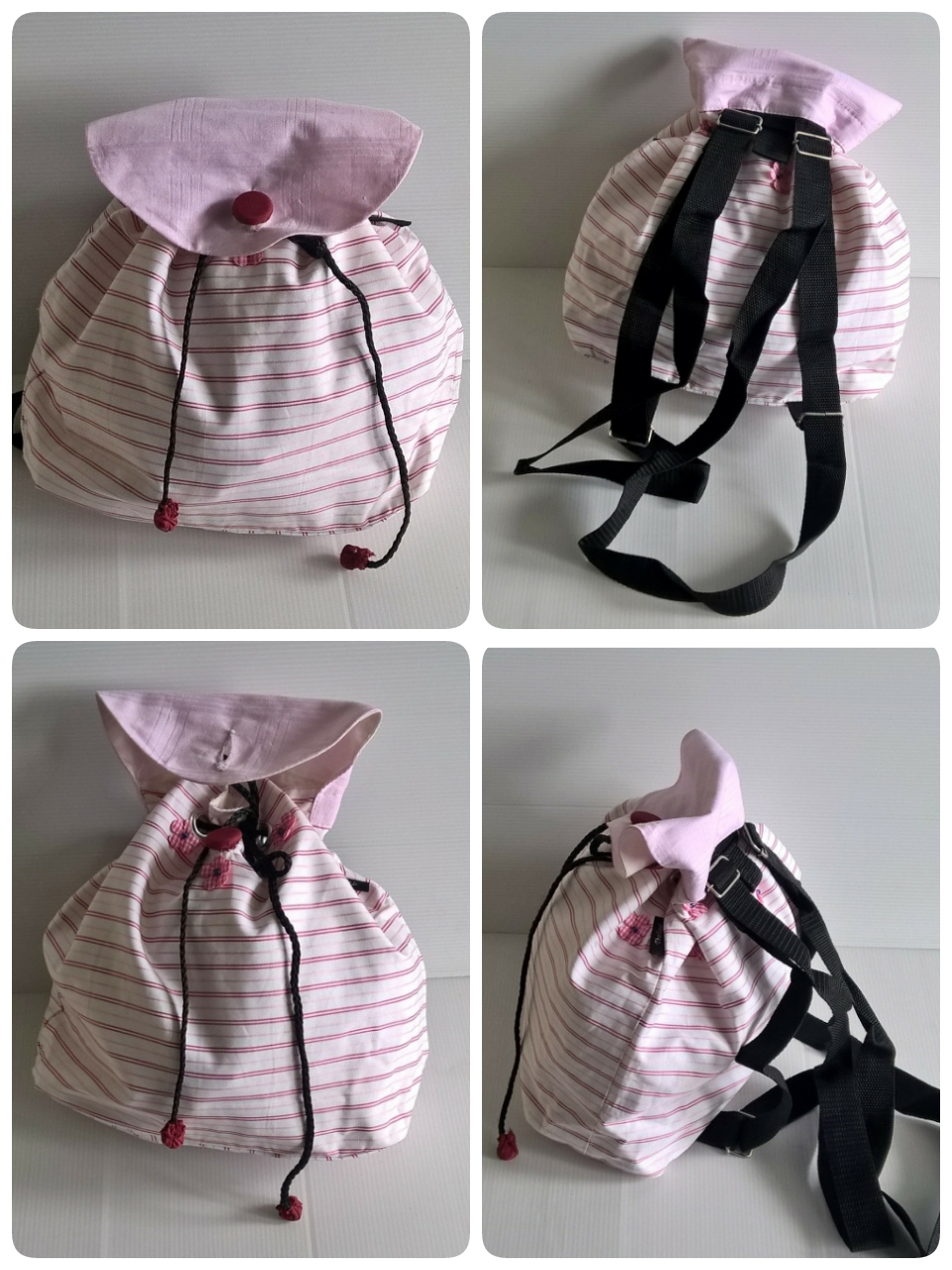 ขายกระเป๋าผ้าทรงเป้สะพายหลังงานแฮนเมด ขนาดโดยประมาณ กว้าง 23 * 5.5 cm * สูง 23 cm. สายปรับความยาวได้ มีซับในและมีช่องเล็กที่ผนังกระเป๋าด้านใน ราคาพิเศษ