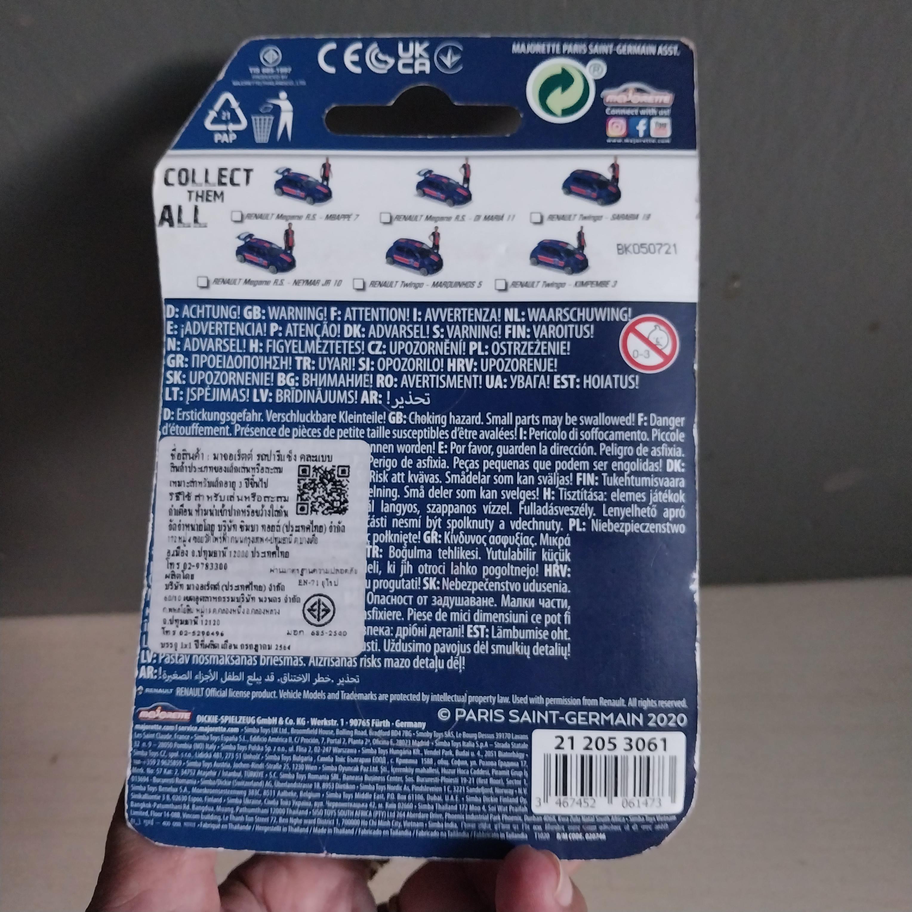 **แพ็คมีรอยบ้างตามภาพ , มีหลายภาพ รถเหล็กมาจอเร็ต Paris Saint- German รถ Renault Twinklo ,Plabo Sarabia หมายเลข 16 บนหลังคารถ