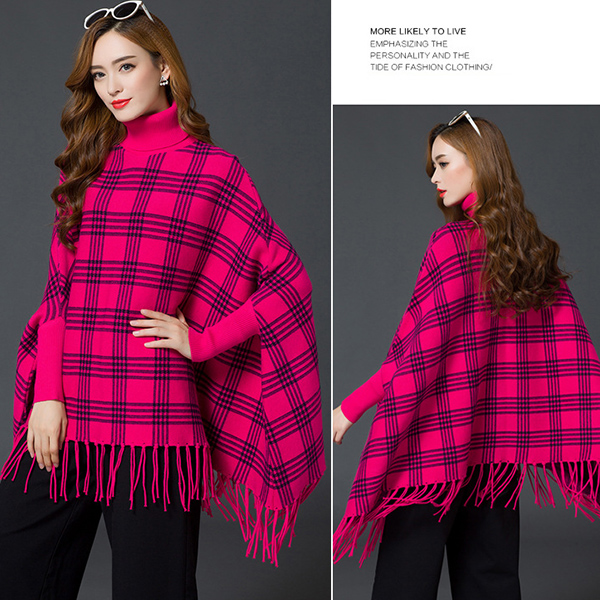 เสื้อสเวตเตอร์คอพับทรงปล่อย ไหมพรมกึ่งวูลหนานุ่ม ชายแต่งริ้ว (11658B)