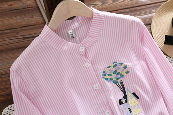 เดรสเชิ้ตแขนยาว เอวผูกจั๊ม แต่งปักลายวินเทจ (12290LM)