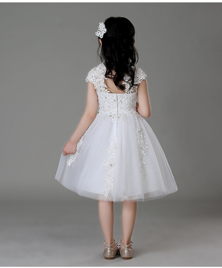 Pre-order ชุดราตรีเด็ก ชุดออกงาน ชุดกระโปรง สไตล์เจ้าหญิง แขนสั้น คอจีน เว้าตรงอก แต่งผ้าลูกไม้ กระโปรงตาข่าย มีซิปหลัง