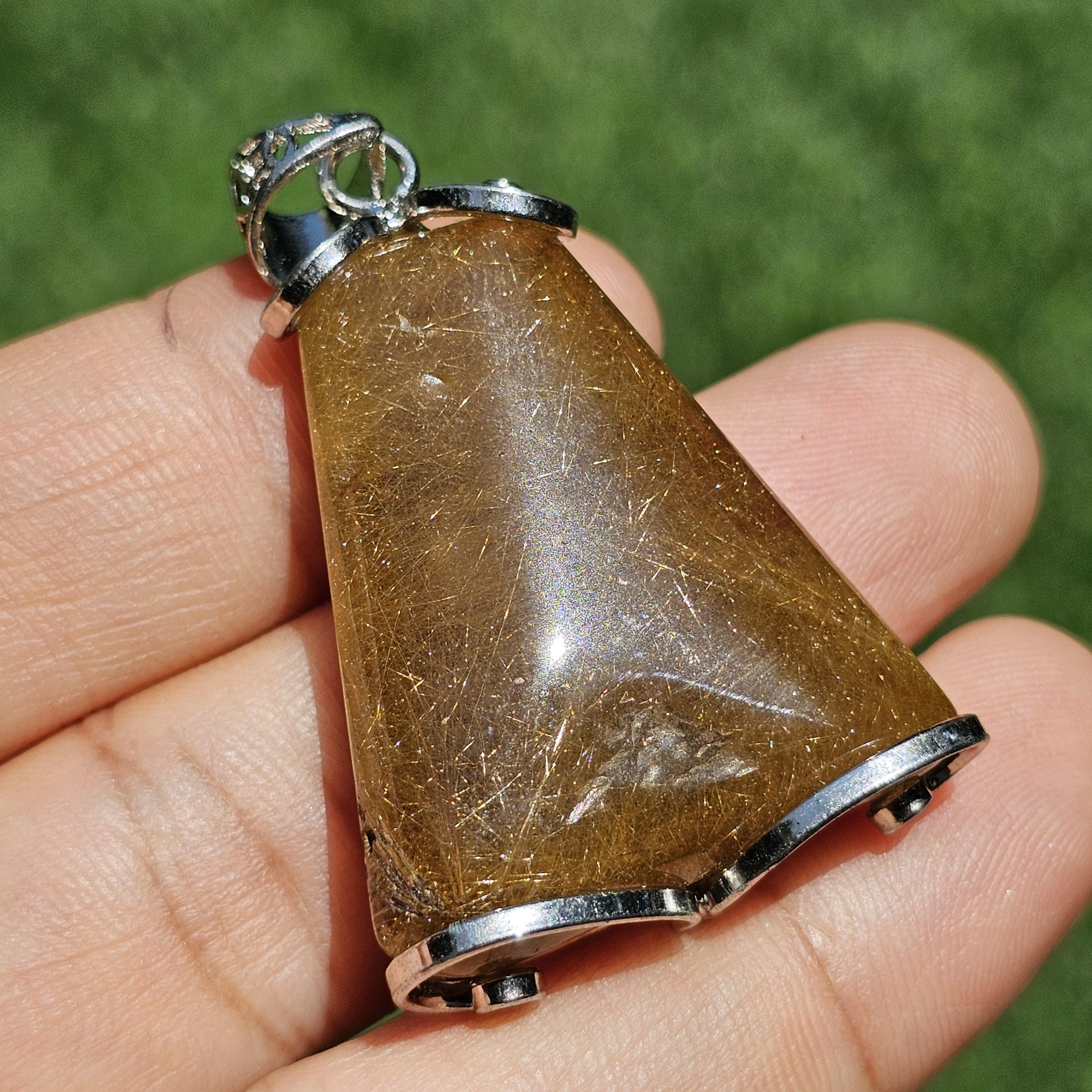 จี้ไหมทอง (Golden Rutilated Quartz) 74.25 กะรัต Cts. พลอยแท้ อัญมณีมงคลประจําวันเกิด เครื่องประดับพลอย