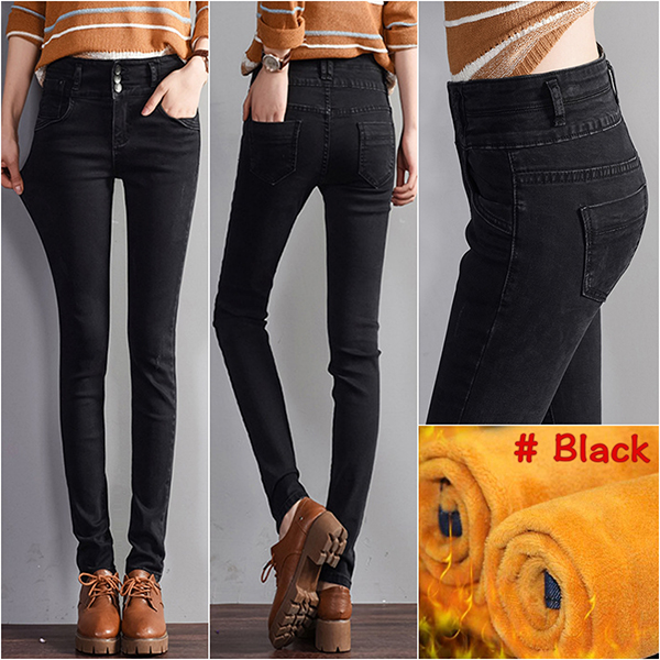 กางเกงยีนส์กันหนาวเอวสูง ทรงสกินนี่ ซับกำมะหยี่ใส่ติดลบได้ (12175X)
