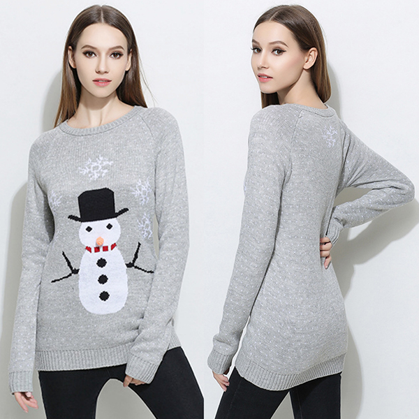 เสื้อสเวตเตอร์ไหมพรมหนานุ่ม ถักลายสโนว์แมน (12280B)