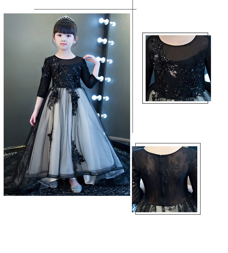 Pre-order ชุดราตรีสั้น ชุดออกงาน แขนยาว สีดำ ฉลุลูกไม้ เรียบหรู หางยาว ซิปหลัง