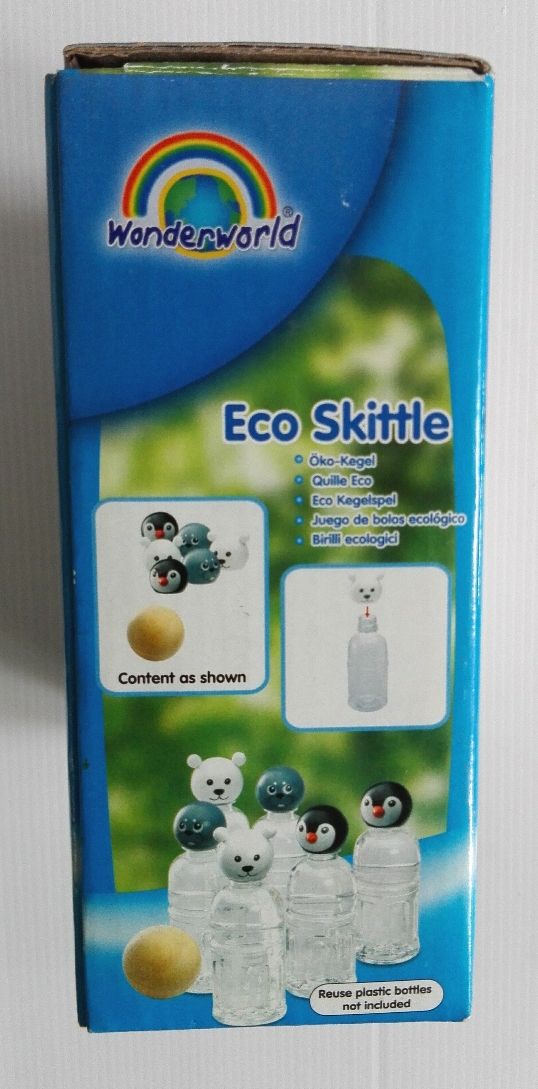 ชุดฝาขวดน้ำงานไม้วันเดอร์เวิลด์พร้อมบอลไม้สำหรับเล่นเป็นเกมโบลิ่งตามภาพ เหมาะสำหรับเด็กอายุ 3 ขวบขึ้นไป