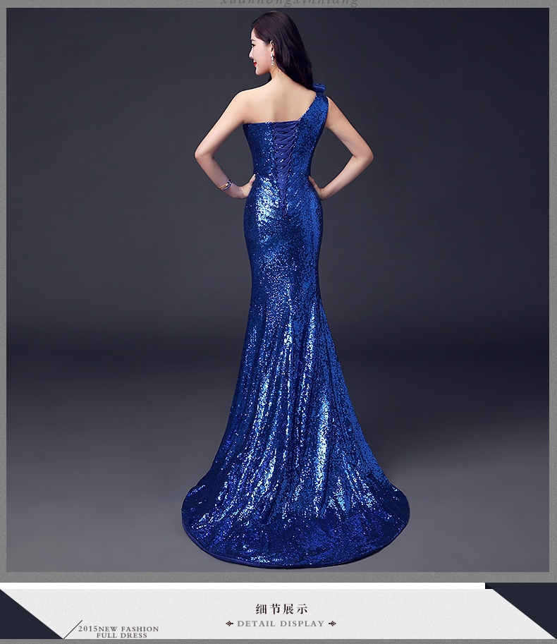 Pre-order ชุดราตรียาว ไหล่เฉียง ไหล่เดียว ปักเลื่อม ทรงหางปลา เชือกผูกหลัง แต่งดอกที่ไหล่