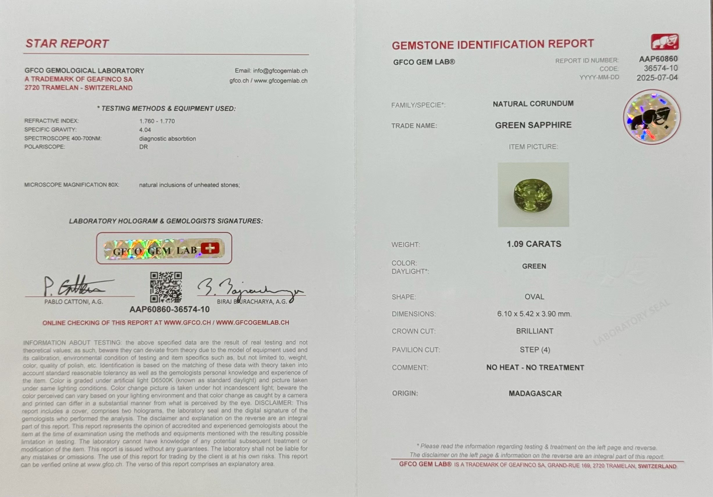พลอย เขียวส่อง Green Sapphire 1.09 กะรัต (Cts.) ดิบ (Unheated) พร้อมใบเซอร์ (With Certificate) พลอยแท้ อัญมณีมงคลประจําวันเกิด เครื่องประดับพลอย