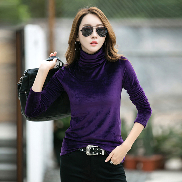 เสื้อกำมะหยี่คอเต่า แขนยาว ผ้าหนานุ่มสองด้าน (12337X)