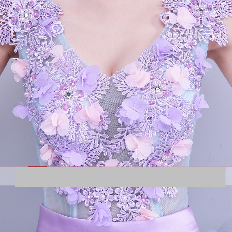 Pre-orderชุดแฟนซีชุดราตรีสั้นเแขนกุดแต่งดอกไม้สไตล์เจ้าหญิง