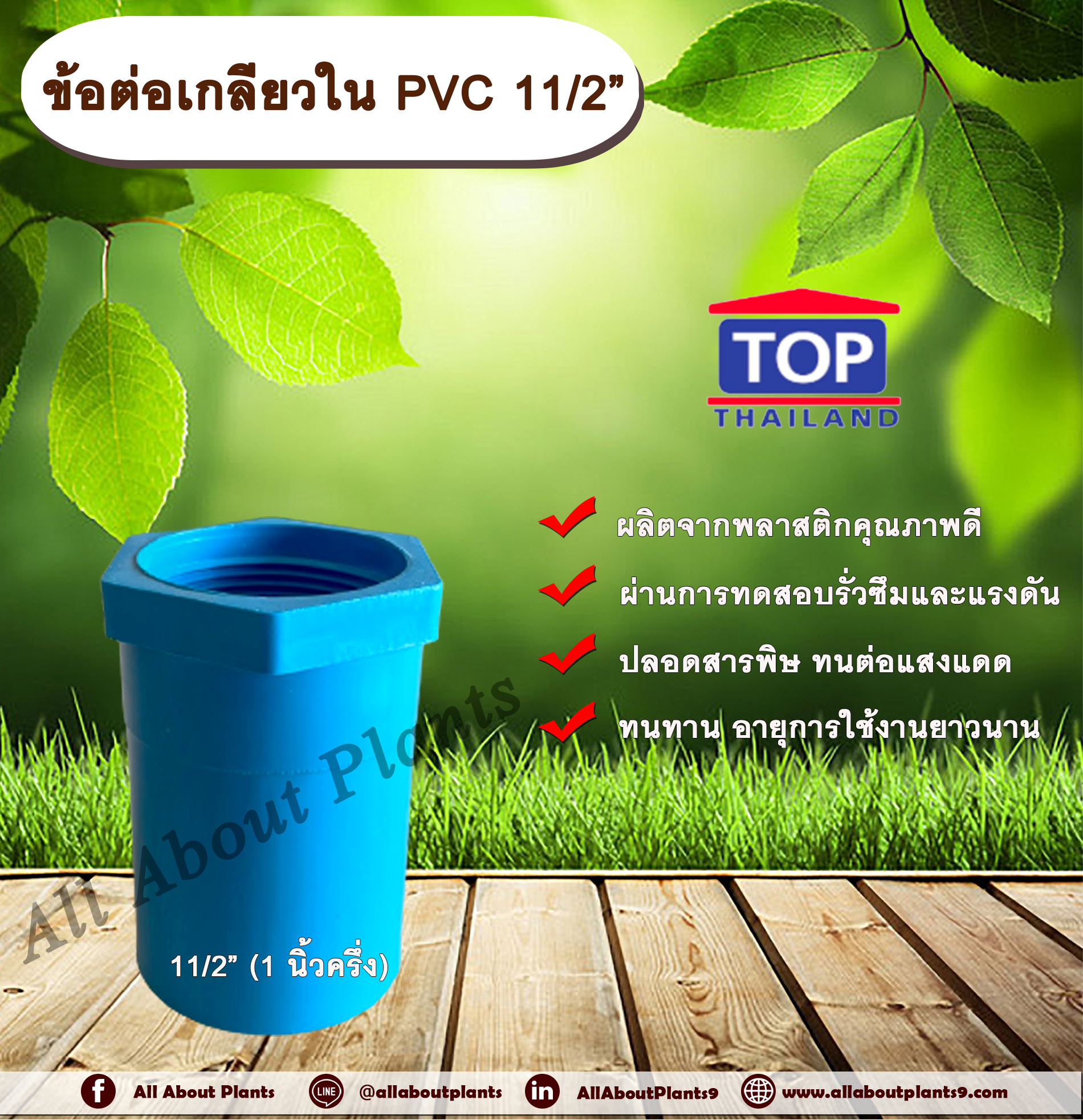 ข้อต่อเกลียวใน PVC ตรา TOP 1 1/2” ข้อต่อท่อPVC ข้อต่อเกลียวใน ต่อตรงเกลียวใน ต่อตรงเกลียวใน 1นิ้วครึ่ง ข้อต่อพีวีซี ข้อต่อPVC ต่อตรงพีวีซี ต่อตรงPVC ชิ้น