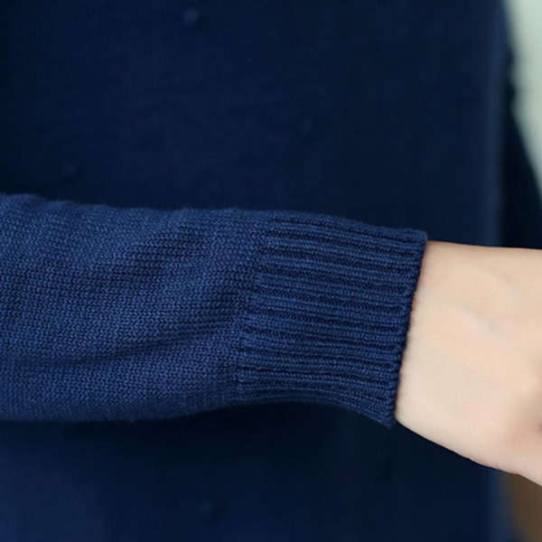 เสื้อสเวตเตอร์ไหมพรม คอปกเชิ้ตลายจุด แต่งกระเป๋าคู่ (12217B)