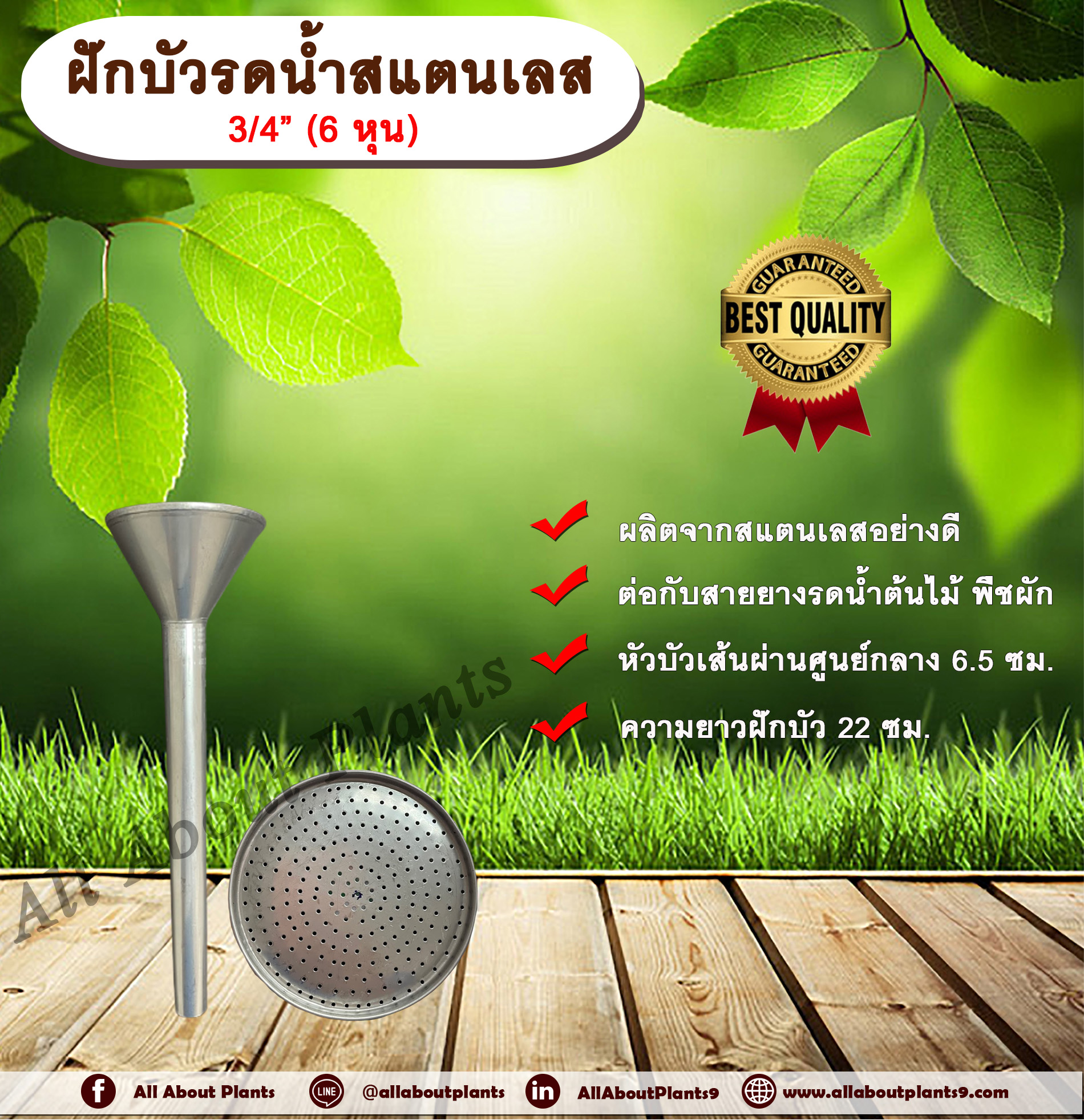 ฝักบัวรดน้ำสแตนเลส 3/4” (6 หุน) หัวบัวรดน้ำสแตนเลส หัวบัวรดน้ำต้นไม้ หัวบัวรดพืชผัก หัวบัวเสียบสายยาง หัวบัวขนาด 3/4 นิ้ว ฝักบัวขนาด 3/4 นิ้ว หัวบัว 6 หุน ฝักบัว 6 หุน ฝักบัวรดน้ำ ชิ้น
