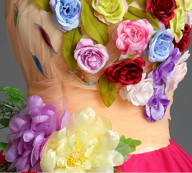 Pre-orderชุดแฟนซีชุดราตรีสั้นเกาะอก แต่งดอกไม้สามมิติ กระโปรงพองสวย