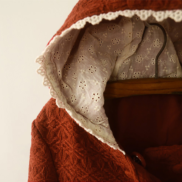 เสื้อโค้ทกันหนาวแฟชั่นญี่ปุ่น มีฮู้ด ผ้าหนาถักลายสวย (12096LM)