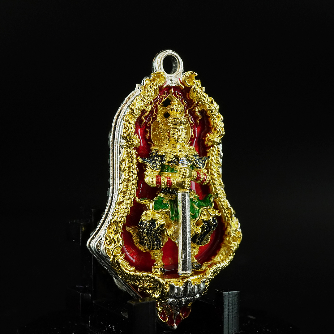 เหรียญจำปีพุทธศิลป์ท้าวเวสสุวรรณโณ รุ่นทวิเทวา รายการที่5 เนื้อบรอนซ์ ชุบ2K ลงยาทรงเครื่อง