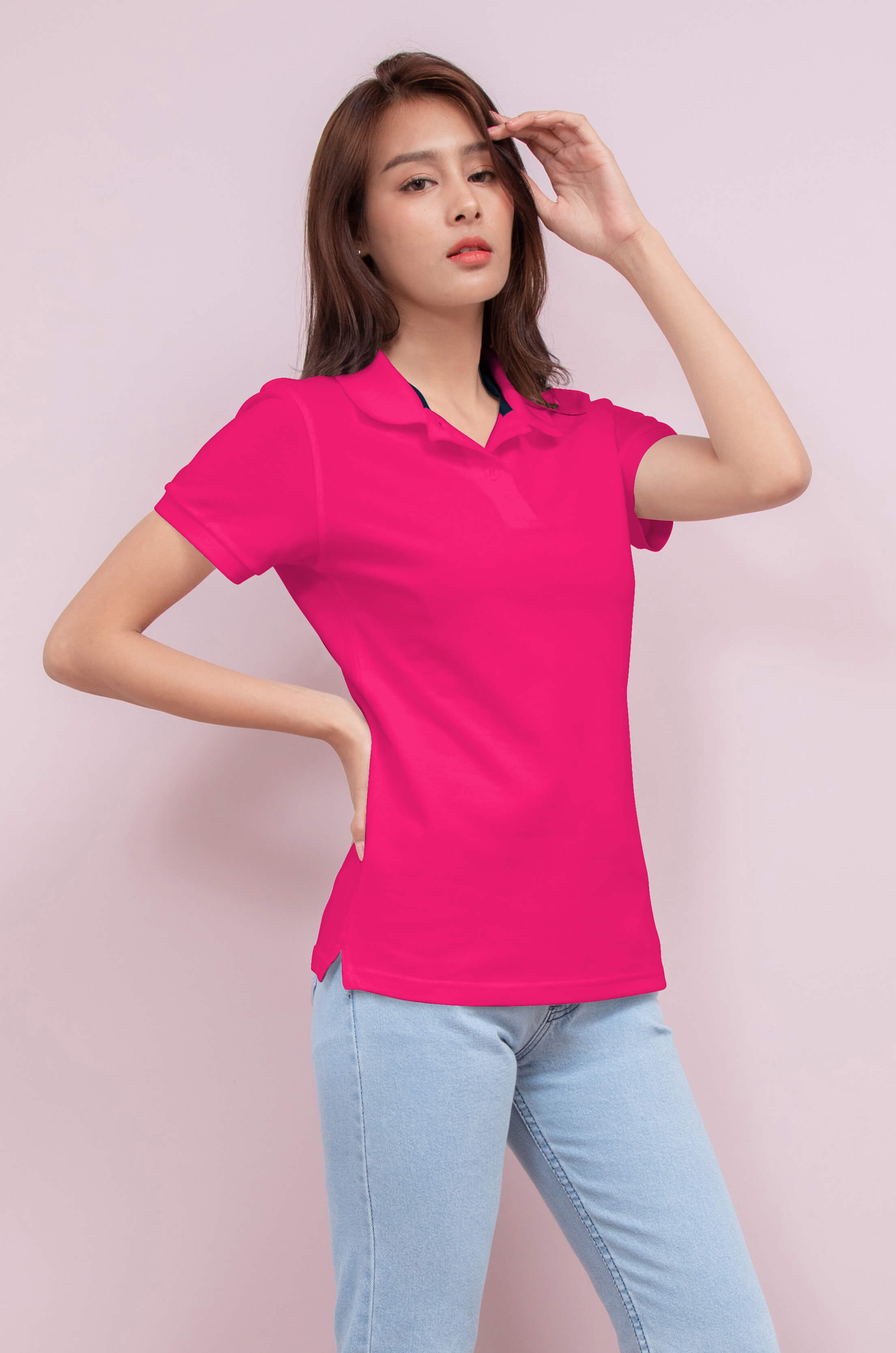 No Problem Noproblem ยอดขาย No.1 รับประกัน ไม่ย้วย ไม่ยืด ผ้านุ่ม เสื้อโปโล หญิง สีบานเย็นไดมอนด์