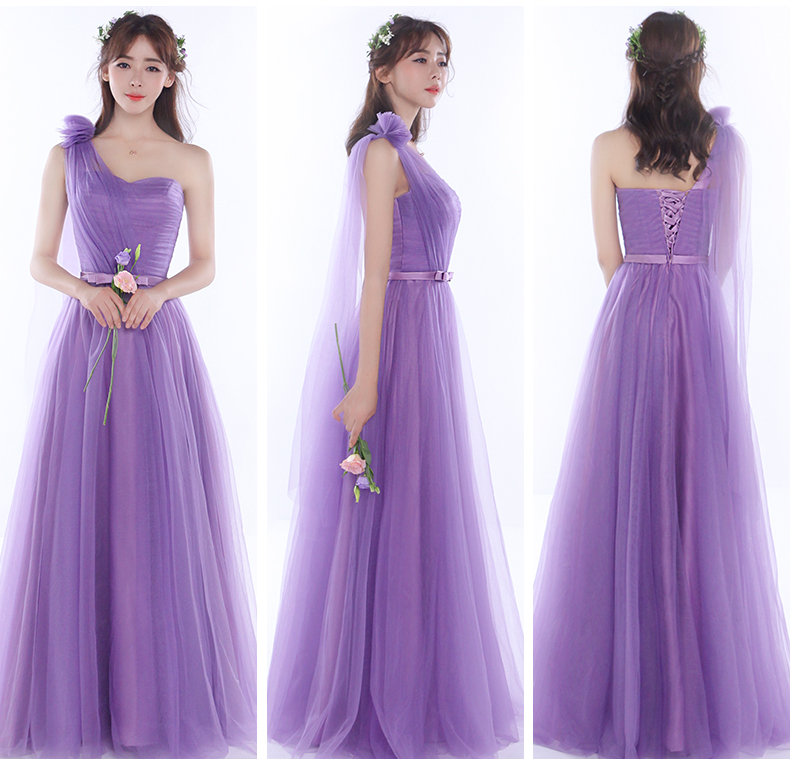 Pre-order ชุดเพื่อนเจ้าสาว สีม่วง กระโปรงตาข่าย เชือกผูกหลัง