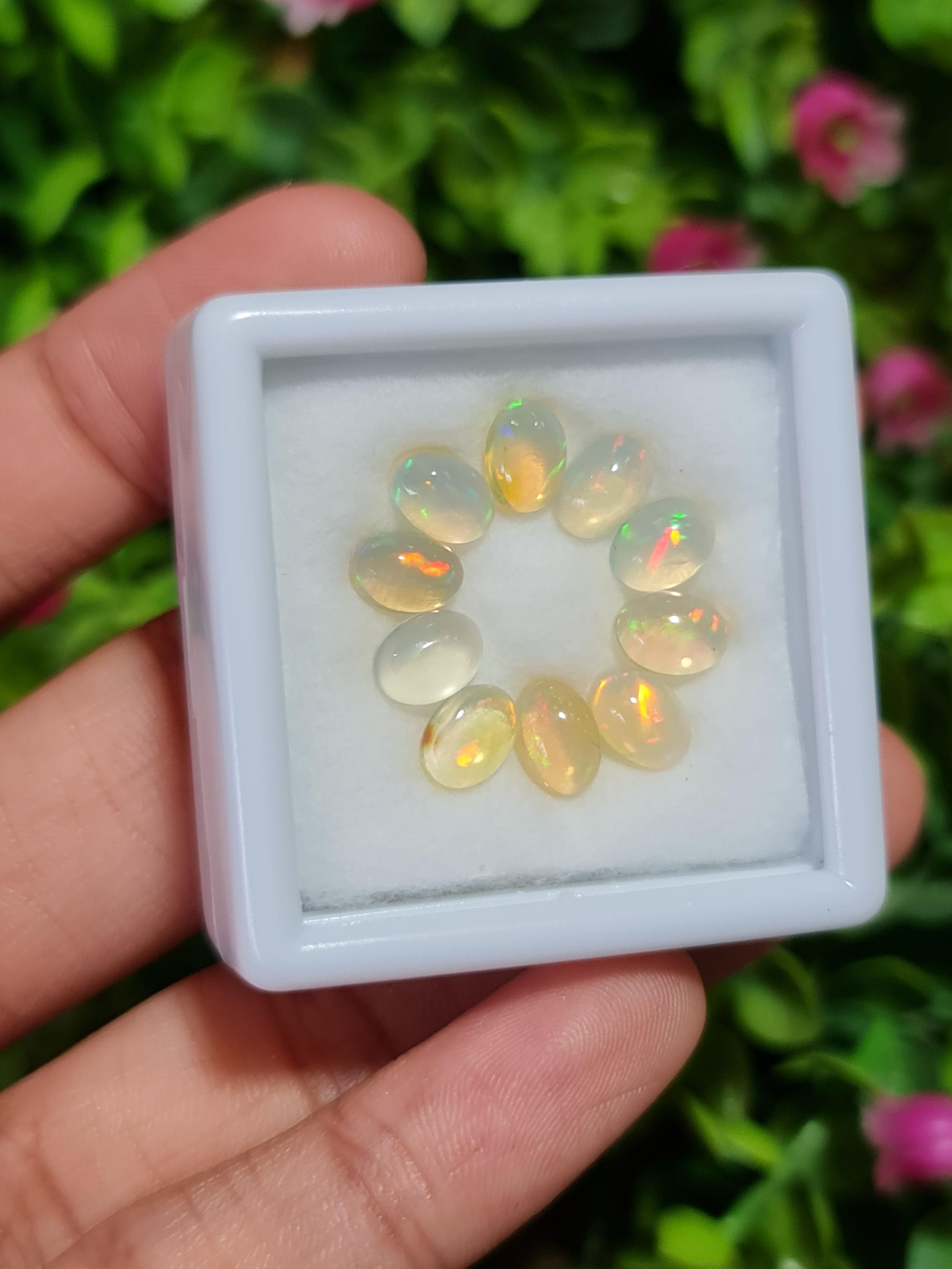 พลอย โอปอล Opal 6.58 กะรัต (Cts.) 10 เม็ด (Pcs.) พลอยแท้ อัญมณีมงคลประจําวันเกิด เครื่องประดับพลอย