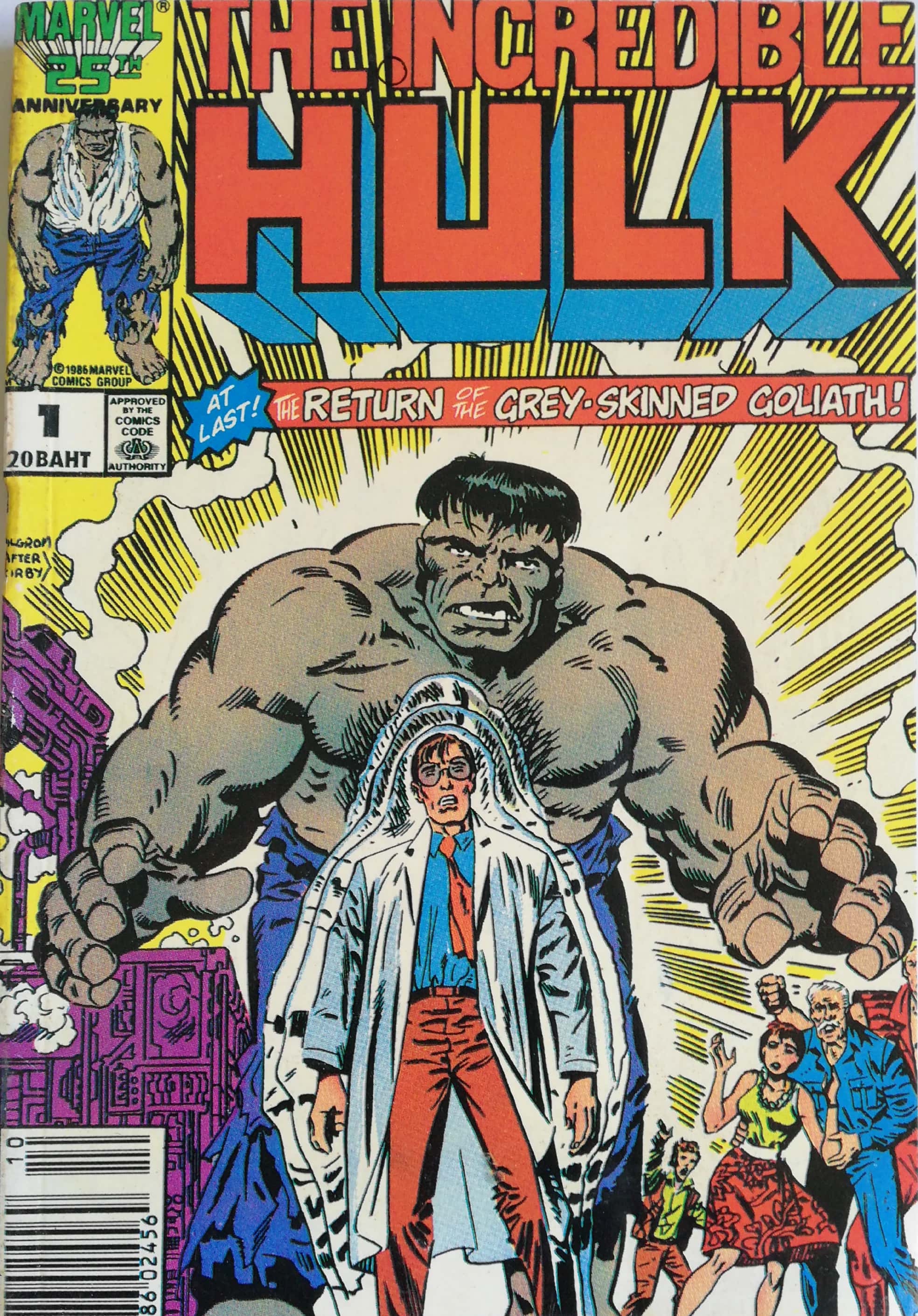 พ็อคเก็ตบุ๊คสะสมแนวอนิเมชั่น หนังสือการ์ตูนเก่า the Incredible Hulk ฉบับที่1 ตอน The Return of the Grey-Skinned Goliath! Oct 1986-Jun 1987