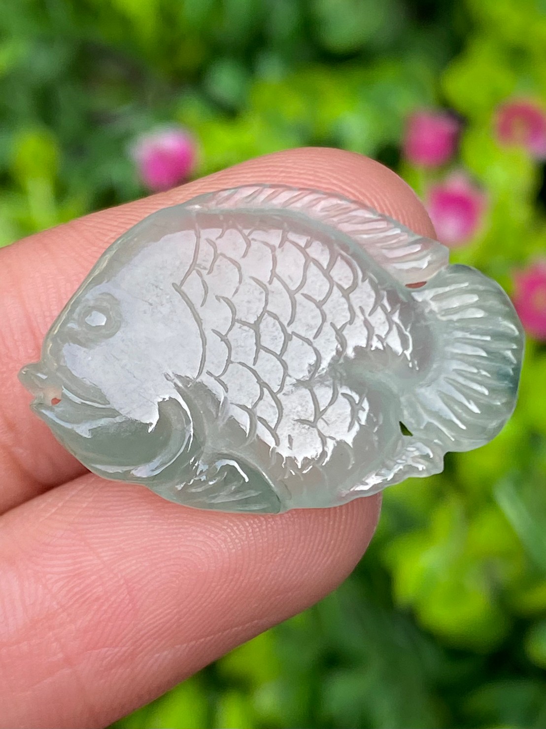 หยกแกะสลัก รูปปลา หยก พม่า แท้ (Burmese jadeite)