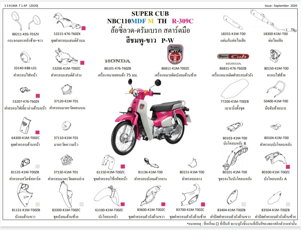 ชุดพลาสติกและเฟรมสี ซุบเปอร์คัพ/M(ปี20)ทุกสี
