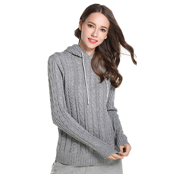 เสื้อสเวตเตอร์กันหนาว มีฮู้ด ไหมพรมหนานุ่มถักลายนูน (12281B)