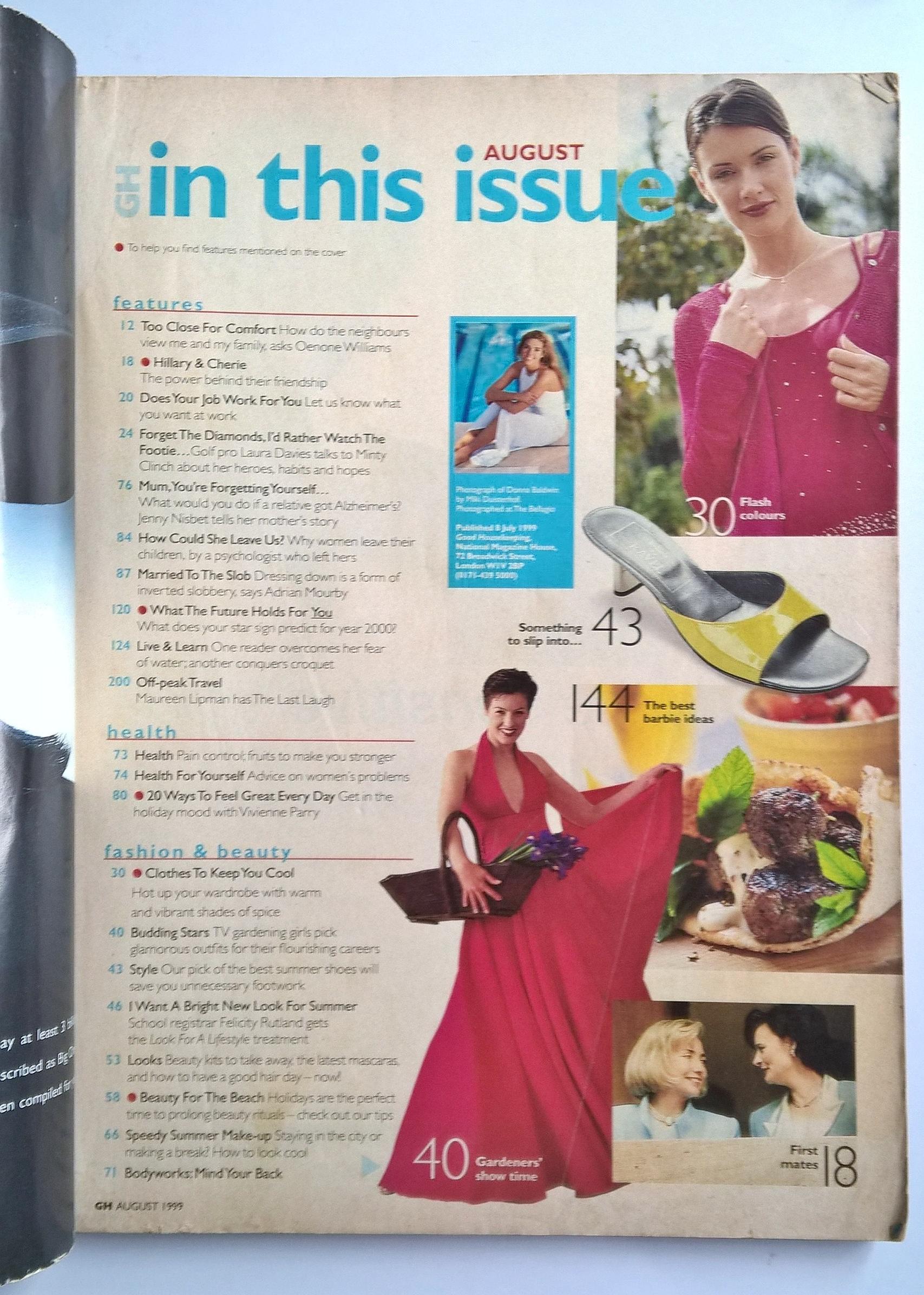 ขายนิตยสารเก่า Good House Keeping August 1999,20 ways to feel great every day,BBQ tonight, 30 Quick sizzling ideas,what the future hold for you,revealing horoscopes for year 2000,Hillary and Cherie,the power behind their friendship,holiday magic, beauty f