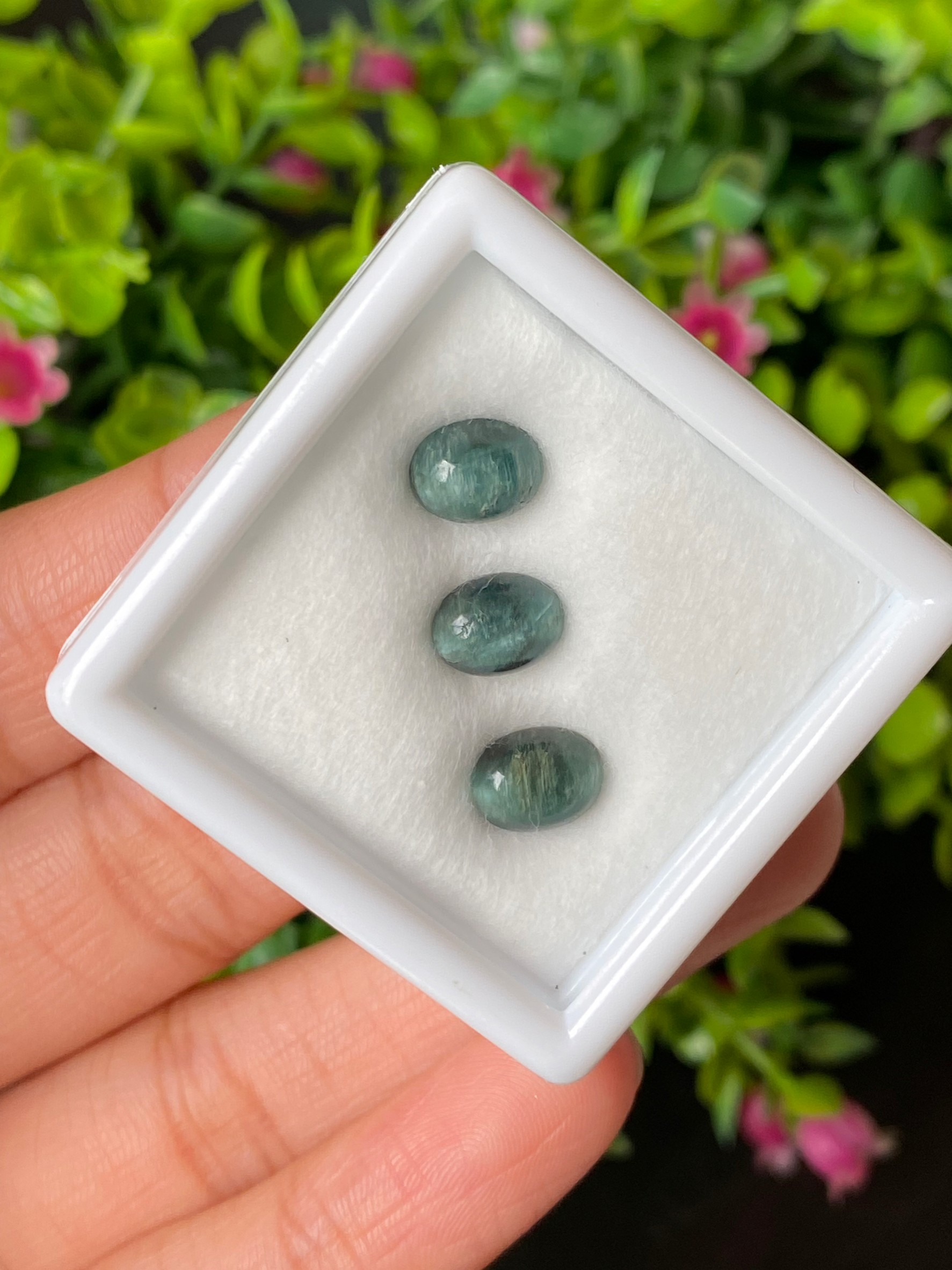 ตาแมว ทัวร์มาลีน Cat eye Tourmaline 4.81 กะรัต Cts. 3 เม็ด (Pcs.) พลอยแท้ อัญมณีมงคลประจําวันเกิด เครื่องประดับพลอย