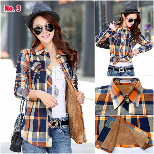 เสื้อเชิ้ตกันหนาว ผ้าทอลายสก็อตซับผ้าขนนุ่มเต็มตัว (11358AL)