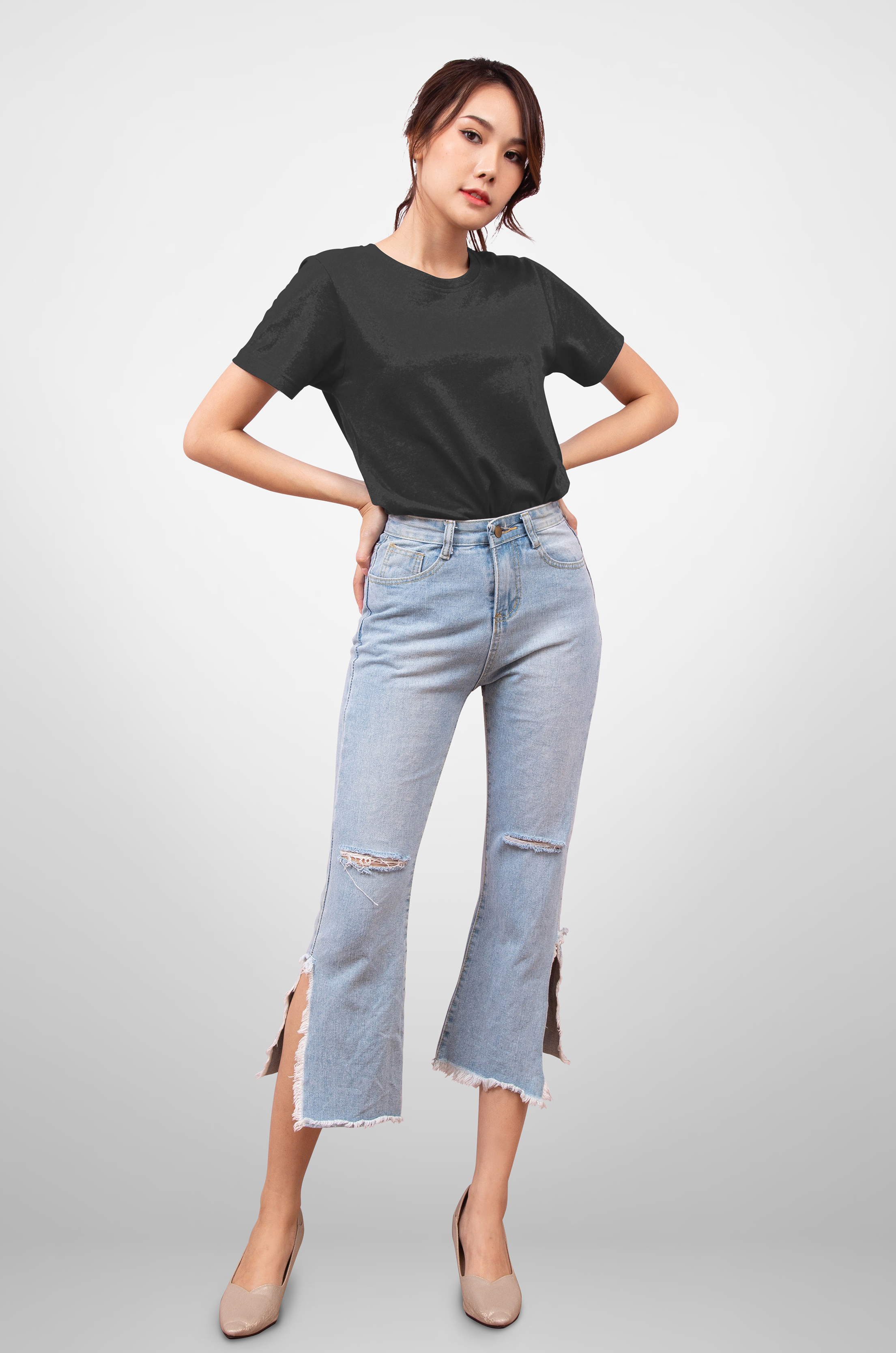 Noproblem Noproblem ยอดขาย No.1 รับประกัน ไม่ย้วย ไม่ยืด ผ้านุ่ม เสื้อยืด สีพื้น เสื้อยืดคอกลม สีเทาเข้ม